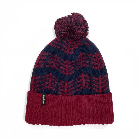 Patagonia Powder Town Beanie Adult Unisex New $49 Wax Red Pompom Stocking Cap - Picture 1 of 4